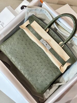 Home Hermès Birkin 30 Olive Green Ostrich Palladium Hardware