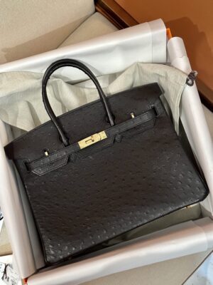 Home Hermès Birkin 35 Noir Ostrich Gold Hardware
