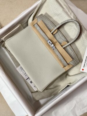 Home Hermès Birkin 25 Gris Pearl Crocodile, Togo Palladium Hardware