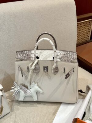 Home Hermès Birkin 25 Himalaya, Craie Crocodile, Togo Palladium Hardware