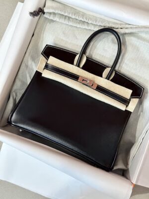 Home Hermès Birkin 25 Noir Box Palladium Hardware