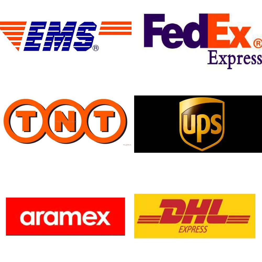 Fast international express shipping partners including DHL, FedEx, UPS, Aramex, TNT, and EMS